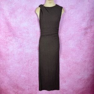 214. ZARA Textured Brown Sleeveless Midi Dress Small
